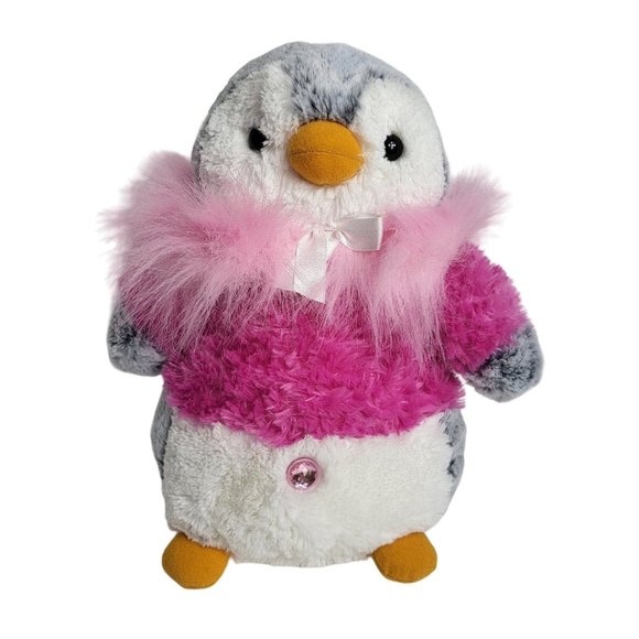 Aurora Plush Penguin Pom Pom Jewel Stuffed Animal Pink Winter Coat 2017 - Picture 1 of 16